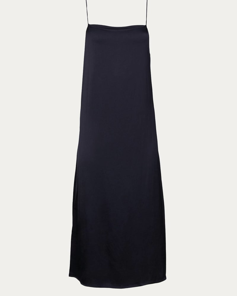 Front of a size L Suad Satin Dress in Night in Night by HUMANOID. | dia_product_style_image_id:339825